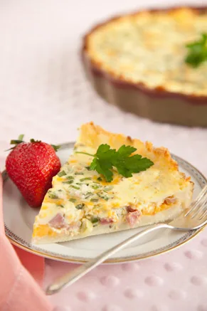 Paula Deen Hash Brown Quiche with a crispy hash brown crust filled with ham, cheddar, and eggs