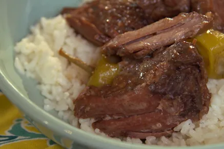 Paula Deen Marilyn’s Slow Cooker Pot Roast with pepperoncini and butter in a crock pot